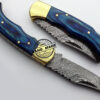 Damascus Folding Back Lock Knife Custom Handmade Damascus Steel Hunting Knife Damascus Pocket Folding Knife With Colored Wood Handle Leather Sheaths 1578 - Image 2