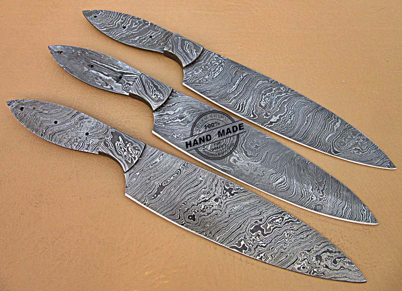 Lot Of 3 Pcs Professional Kitchen Knives Blank Blade Set Custom