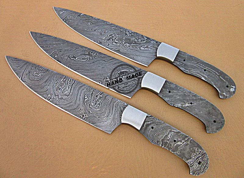 Lot Of 3 PCs Professional Kitchen Knives Blank Blade Set Custom