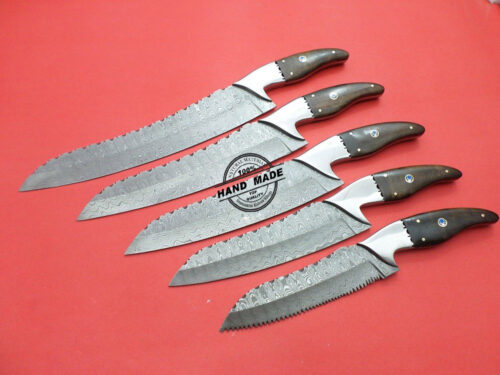 Damascus Kitchen Knives 5 PCs Set Custom Handmade Damascus Steel Knives