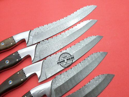 Damascus Kitchen Knives 5 PCs Set Custom Handmade Damascus Steel Knives - Image 3