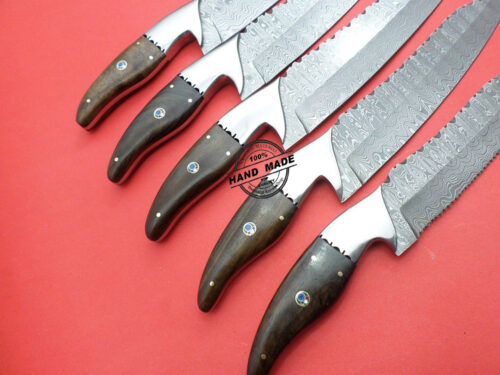 Damascus Kitchen Knives 5 PCs Set Custom Handmade Damascus Steel Knives - Image 6