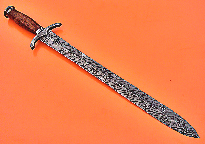 Online Selling Damascus Sword Knife With Rose Wood Handle 1719