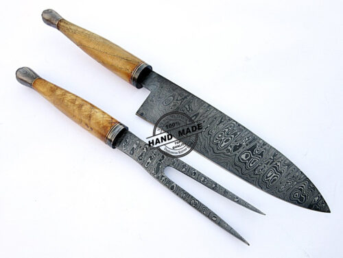 Damascus Chef Knives Set Custom Handmade Damascus Steel Kitchen Chef Set With Exotic Wood Handle 1726 - Image 6