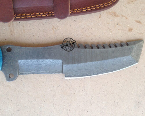 New Damascus Tracker Knife Custom Handmade Damascus Tracker Knife With Colored Bone Handle - Image 6