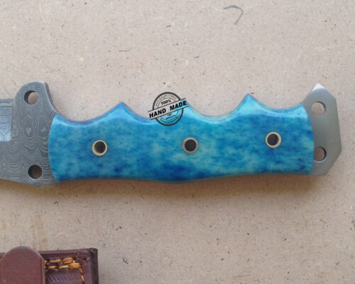 New Damascus Tracker Knife Custom Handmade Damascus Tracker Knife With Colored Bone Handle - Image 7