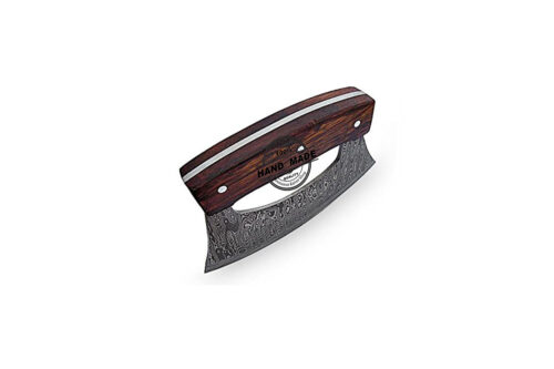 DAMASCUS ULU KITCHEN KNIFE CUSTOM HANDMADE DAMASCUS STEEL WITH WALNUT WOOD HANDLE - Image 4