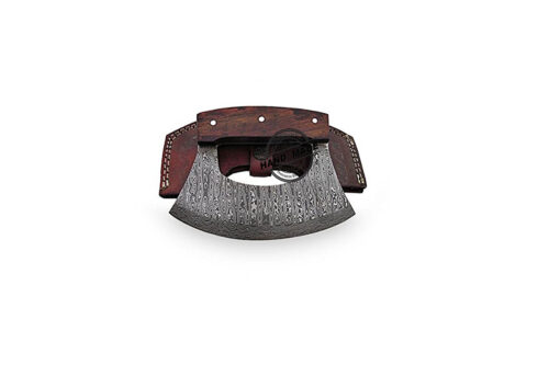 DAMASCUS ULU KITCHEN KNIFE CUSTOM HANDMADE DAMASCUS STEEL WITH WALNUT WOOD HANDLE - Image 2