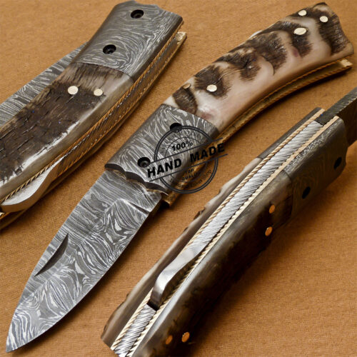 Back Lock Damascus Folding Knife