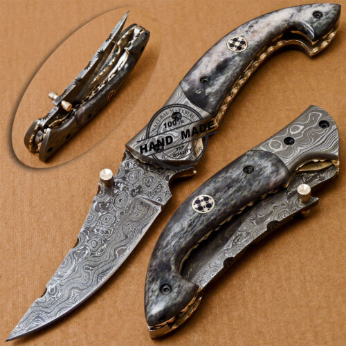 Damascus Folding Liner Lock Knife