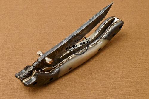 Custom Handmade Damascus Folding Liner Lock Knife With Camel Bone Handle 802 - Image 7