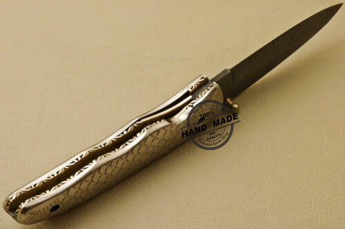 Custom Handmade Engraving Damascus Folding Liner Lock Knife With Copper Handle 814 - Image 8