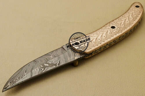 Custom Handmade Engraving Damascus Folding Liner Lock Knife With Copper Handle 815 - Image 5