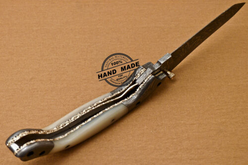 Custom Handmade Damascus Folding Liner Lock Knife With Camel Bone Handle 802 - Image 9