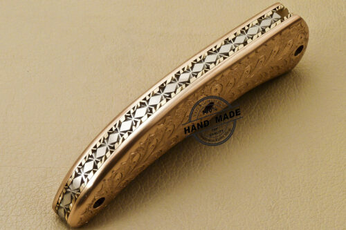 Custom Handmade Engraving Damascus Folding Liner Lock Knife With Copper Handle 815 - Image 9