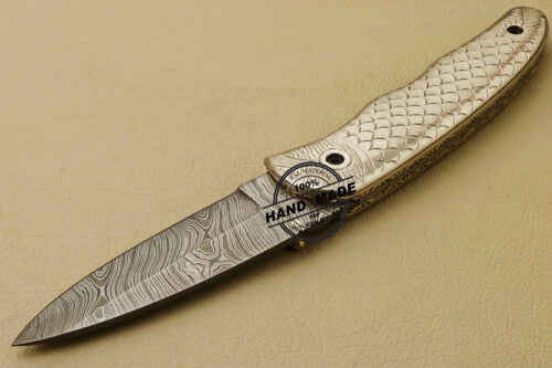 Custom Handmade Engraving Damascus Folding Liner Lock Knife With Copper Handle 814 - Image 5