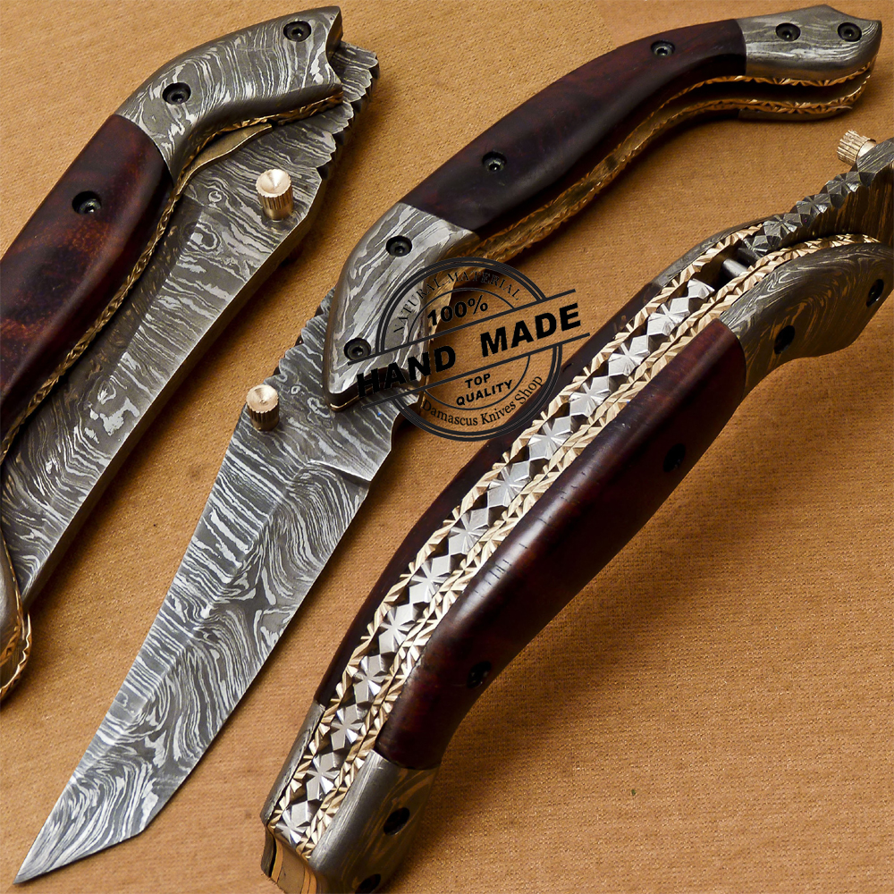 Damascus Folding Liner Lock Knife