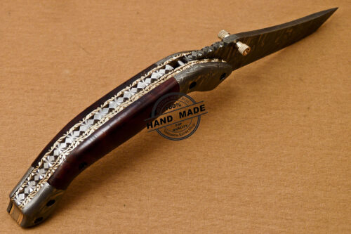 Custom Handmade Damascus Folding Liner Lock Knife With Rose Wood Handle 801 - Image 3