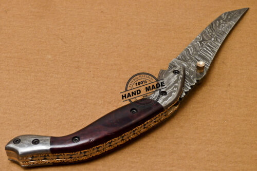 Custom Handmade Damascus Folding Liner Lock Knife With Rose Wood Handle 801 - Image 4