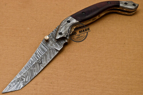 Custom Handmade Damascus Folding Liner Lock Knife With Rose Wood Handle 801 - Image 5
