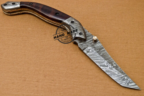 Custom Handmade Damascus Folding Liner Lock Knife With Rose Wood Handle 801 - Image 6