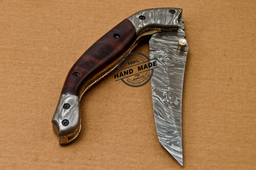 Custom Handmade Damascus Folding Liner Lock Knife With Rose Wood Handle 801 - Image 7