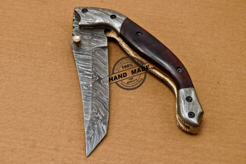Custom Handmade Damascus Folding Liner Lock Knife With Rose Wood Handle 801 - Image 8