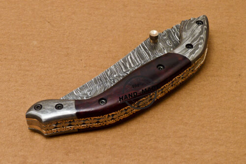 Custom Handmade Damascus Folding Liner Lock Knife With Rose Wood Handle 801 - Image 9