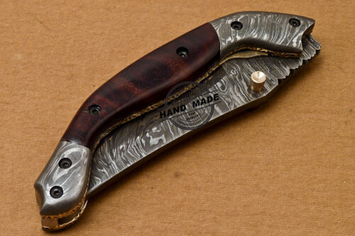 Custom Handmade Damascus Folding Liner Lock Knife With Rose Wood Handle 801 - Image 10