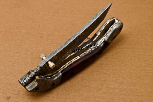 Custom Handmade Damascus Folding Liner Lock Knife With Rose Wood Handle 801 - Image 11