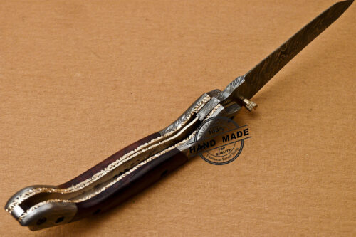 Custom Handmade Damascus Folding Liner Lock Knife With Rose Wood Handle 801 - Image 12