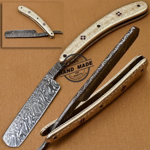 Custom Handmade Folding Damascus Razor Knife With Hand