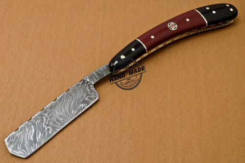 Custom Handmade Folding Damascus Razor Knife With Mictra & Horn Handle 809 - Image 3