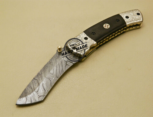 Damascus Folding Knife Custom Handmade Damascus Steel Pocket Knife With Copper Brass and Mictra Handle 875 - Image 3