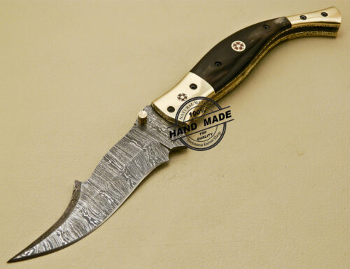 Damascus Folding Knife Custom Handmade Damascus Steel Knife 881 - Image 3
