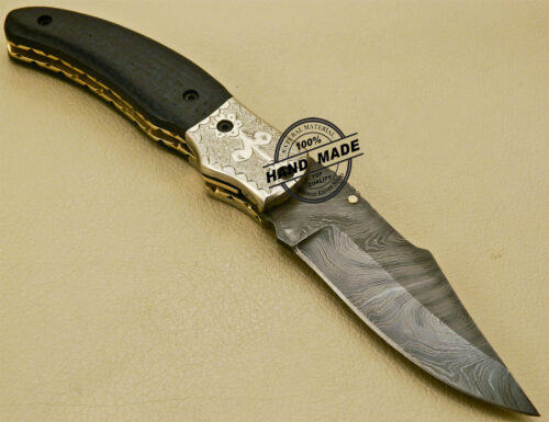 Damascus Folding Knife Custom Handmade Damascus Steel Pocket Knife with Copper Hand Engraved Mictra Handle 873 - Image 4