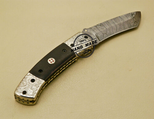 Damascus Folding Knife Custom Handmade Damascus Steel Pocket Knife With Copper Brass and Mictra Handle 875 - Image 5