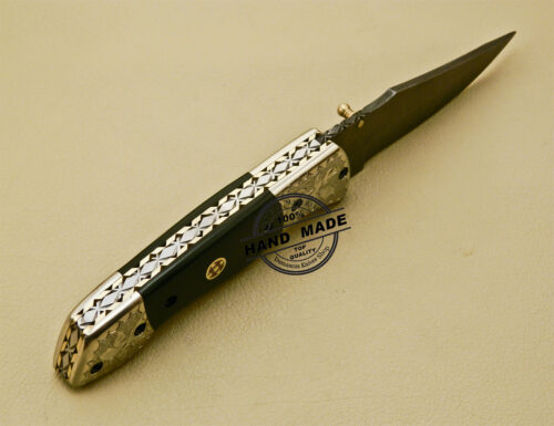Damascus Folding Knife Custom Handmade Damascus Steel Hunting Knife With Copper Hand Engraved Mictra Handle 876 - Image 5
