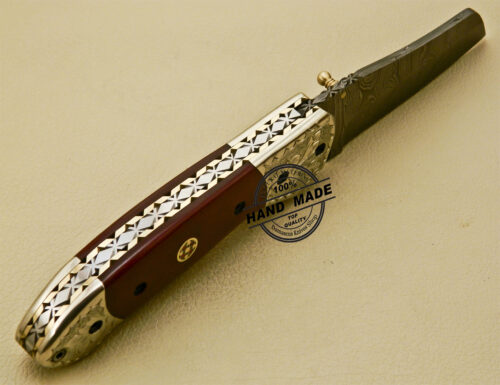 Damascus Folding Knife Custom Handmade Damascus Steel With Copper Hand Engraved Mictra Handle 877 - Image 5