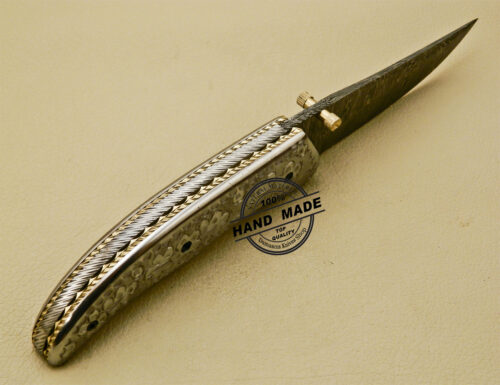Custom Handmade Engraving Damascus Folding Knife With Leather Sheaths 879 - Image 5