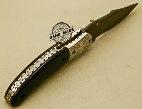 Damascus Folding Knife Custom Handmade Damascus Steel Pocket Knife with Copper Hand Engraved Mictra Handle 873 - Image 5