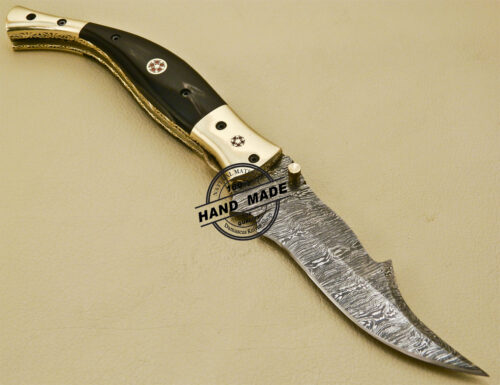 Damascus Folding Knife Custom Handmade Damascus Steel Knife 881 - Image 4