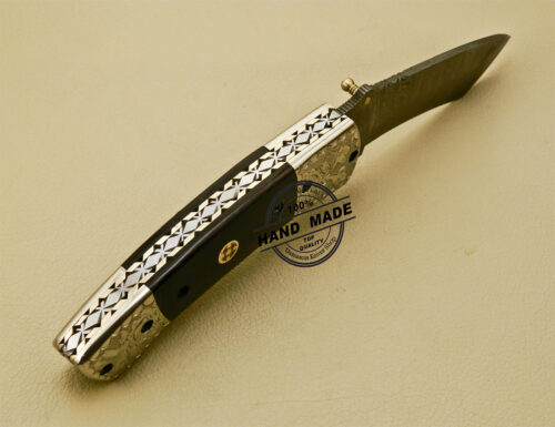 Damascus Folding Knife Custom Handmade Damascus Steel Pocket Knife With Copper Brass and Mictra Handle 875 - Image 6