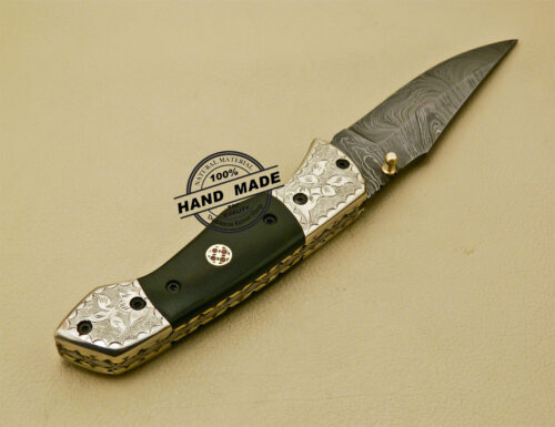 Damascus Folding Knife Custom Handmade Damascus Steel Hunting Knife With Copper Hand Engraved Mictra Handle 876 - Image 6