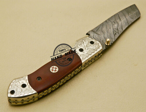 Damascus Folding Knife Custom Handmade Damascus Steel With Copper Hand Engraved Mictra Handle 877 - Image 6