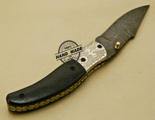 Damascus Folding Knife Custom Handmade Damascus Steel Pocket Knife with Copper Hand Engraved Mictra Handle 873 - Image 6
