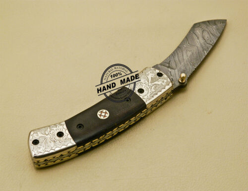 Damascus Folding Knife Custom Handmade Damascus Steel Pocket Knife With Copper Brass and Mictra Handle 875 - Image 7