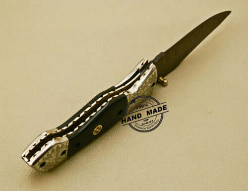 Damascus Folding Knife Custom Handmade Damascus Steel Hunting Knife With Copper Hand Engraved Mictra Handle 876 - Image 7