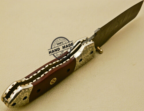 Damascus Folding Knife Custom Handmade Damascus Steel With Copper Hand Engraved Mictra Handle 877 - Image 7