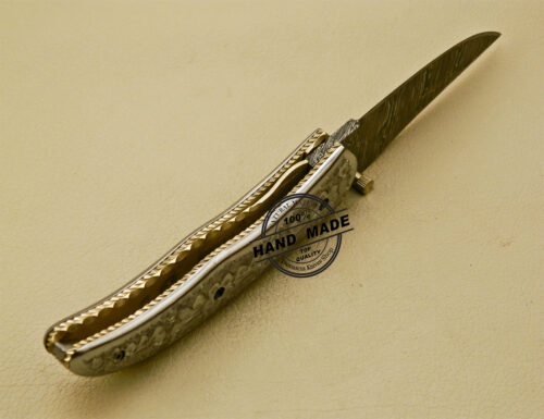 Custom Handmade Engraving Damascus Folding Knife With Leather Sheaths 879 - Image 7